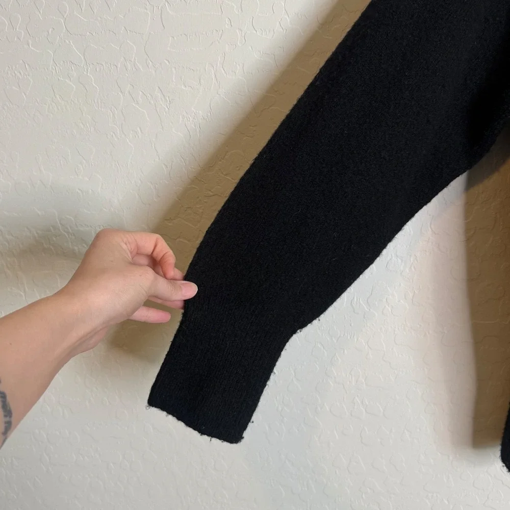 J.Crew Womens Black Merino Wool Alpaca Blend Crewneck Oversized Sweater M Soft
